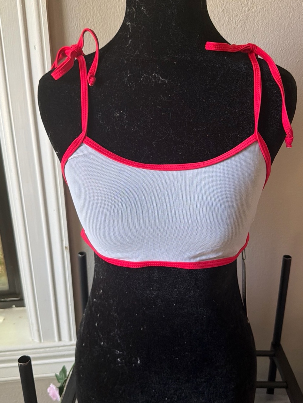 White Bikini Crop Top with Hot Pink Trim - Women Swim Bikini